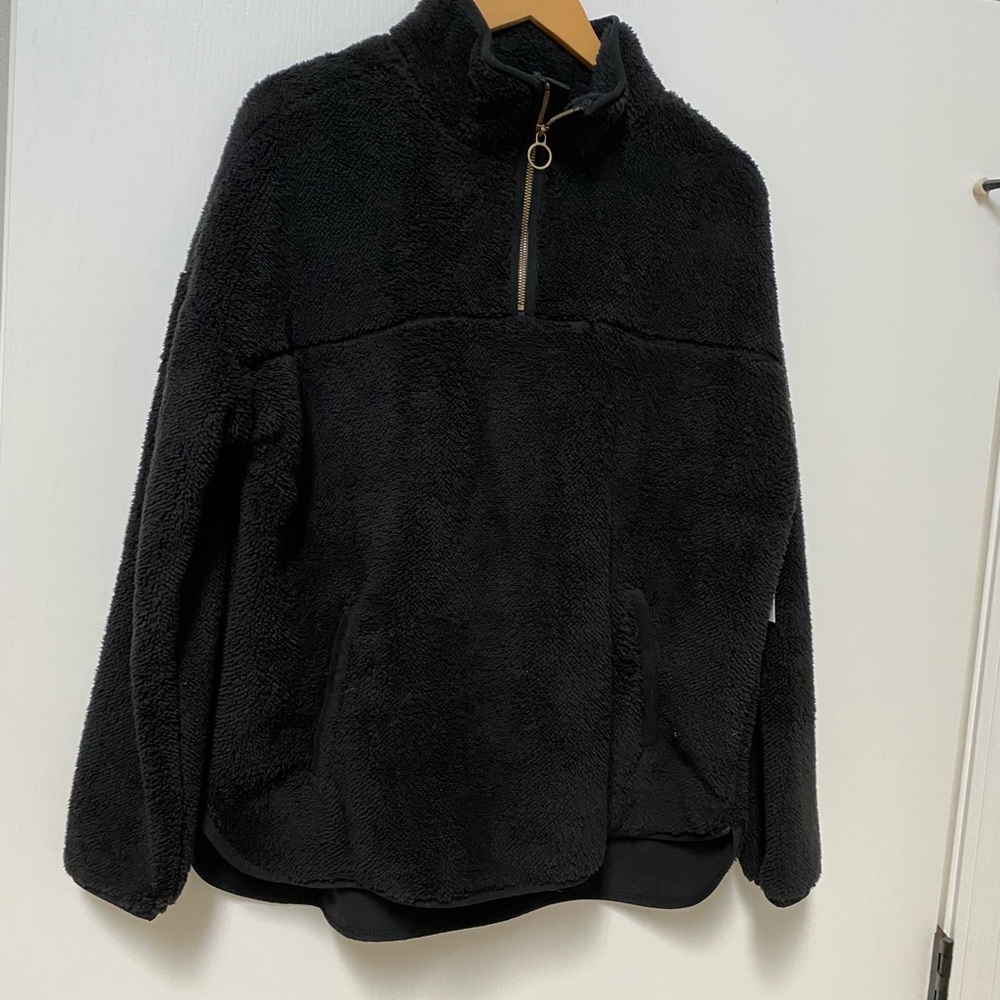 Time and Tru black fleece zip front jacket, Size 12/14.